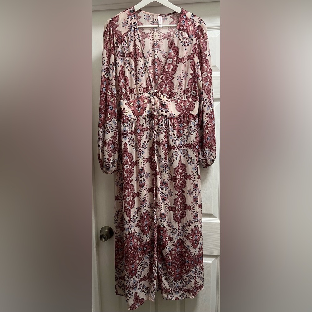 Floral Burgundy and Cream Women's Dress